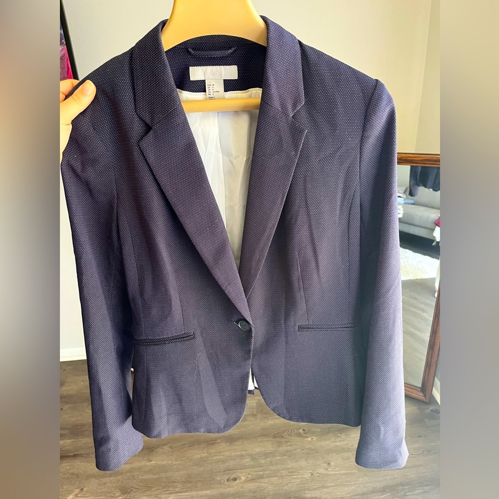 Navy Blue Polka Dot Lined Blazer
